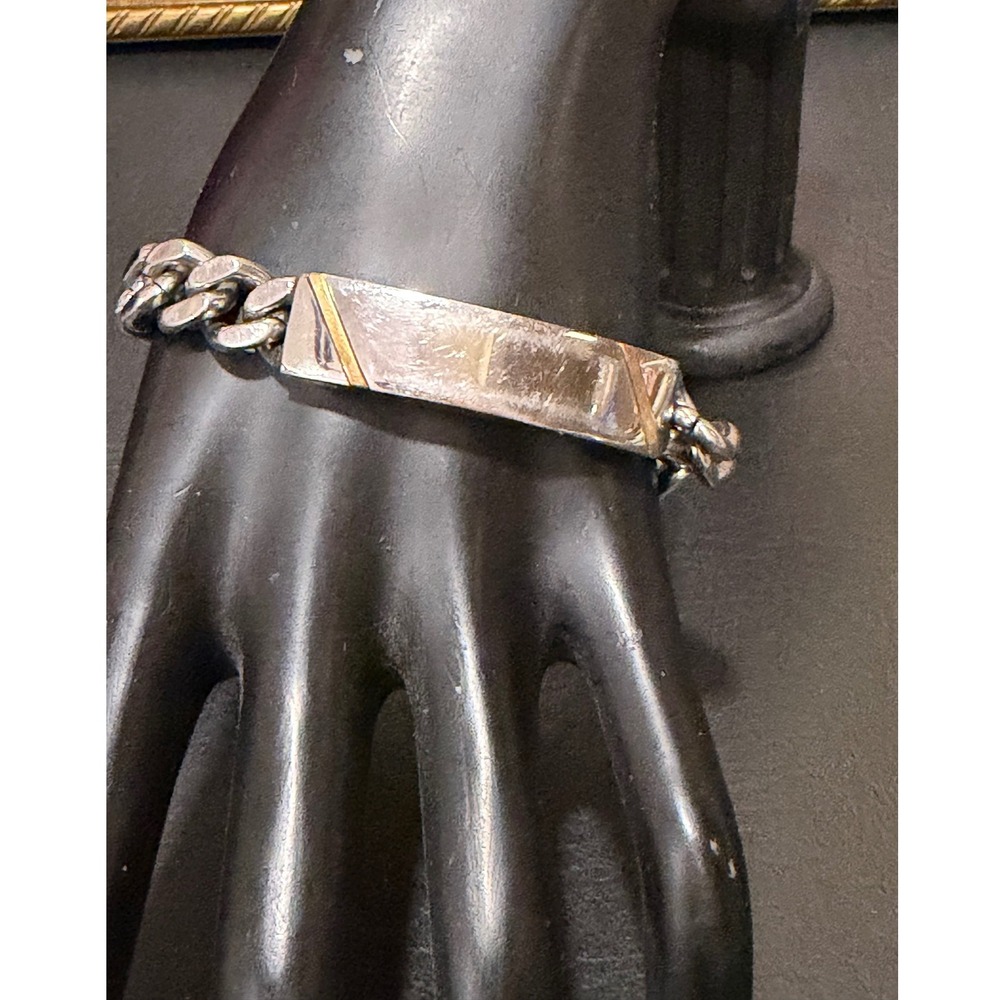 D Hallmark Curb Chain ID Bracelet Mens 7.25" Silver Gold Tone‎  Biker Link